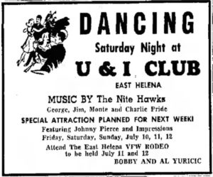 July 3, 1964, Helena Independent Newspaper advertisement for the U&I Club in East Helena.