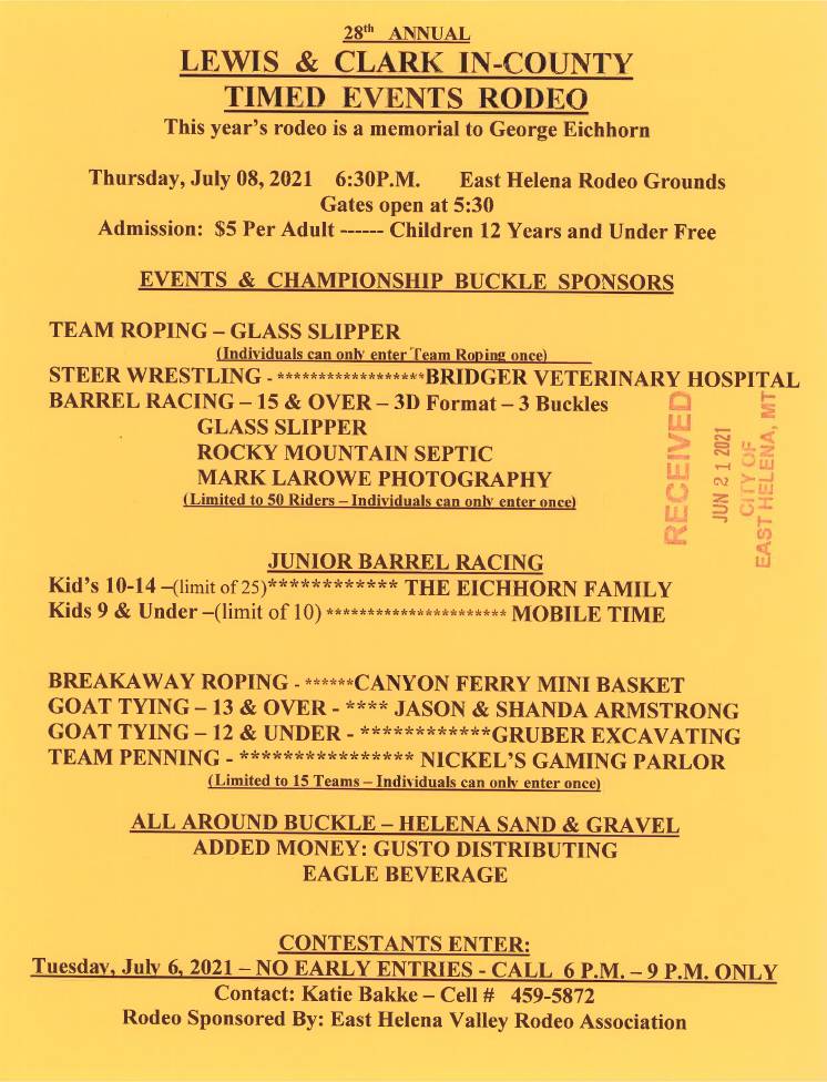 East Helena Rodeo Flyer for July 8, 2021