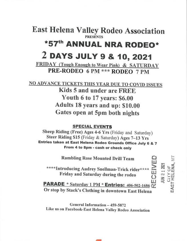 East Helena Rodeo Flyer for July 9 and July 10, 2021