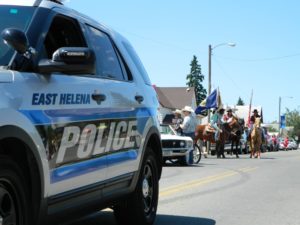 East Helena Valley Rodeo Parade, Police Cruiser before the start of the parade.