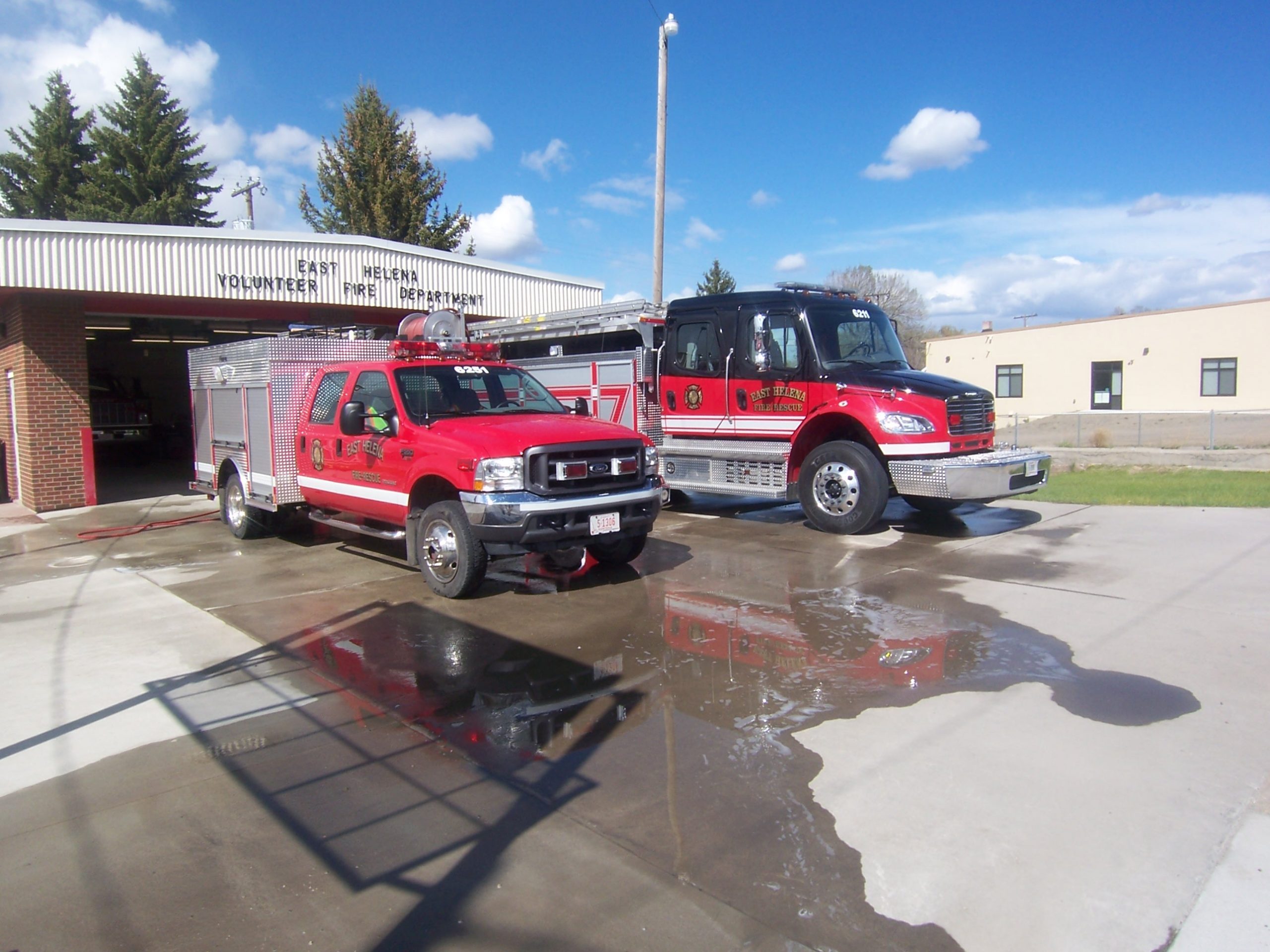 Two East Helena Fire Rescue Trucks at the Fire Station.