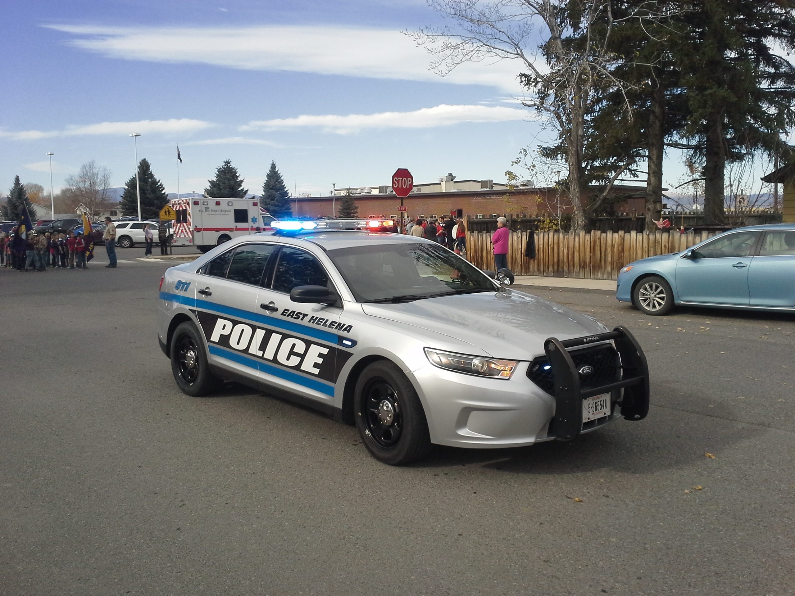 East Helena Police Cruiser leading the Red Ribbon Parade